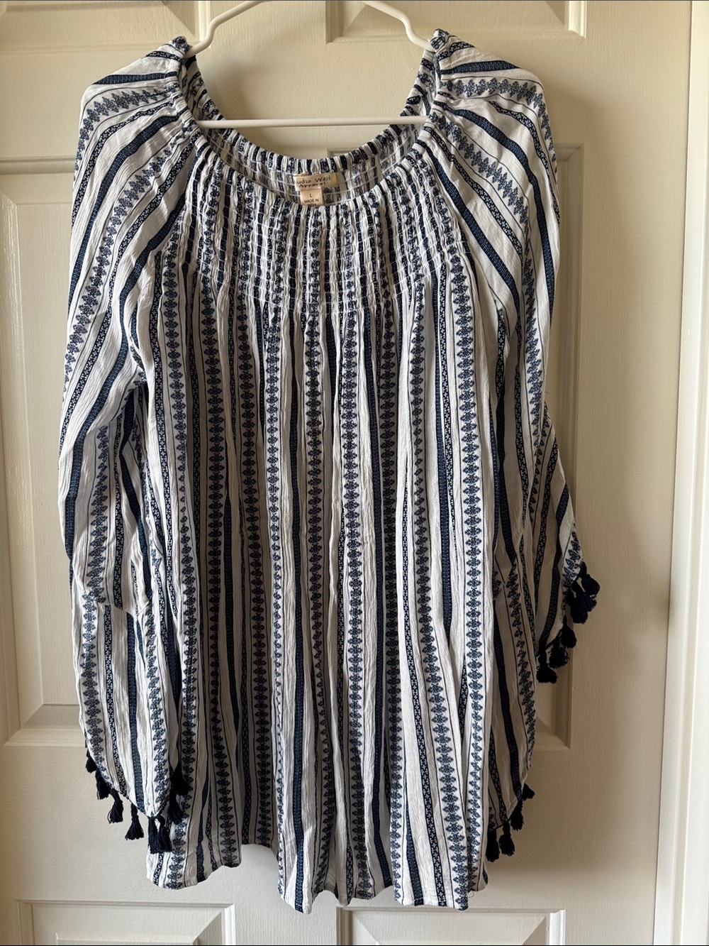 Studio West Navy & White Striped Peasant Tunic